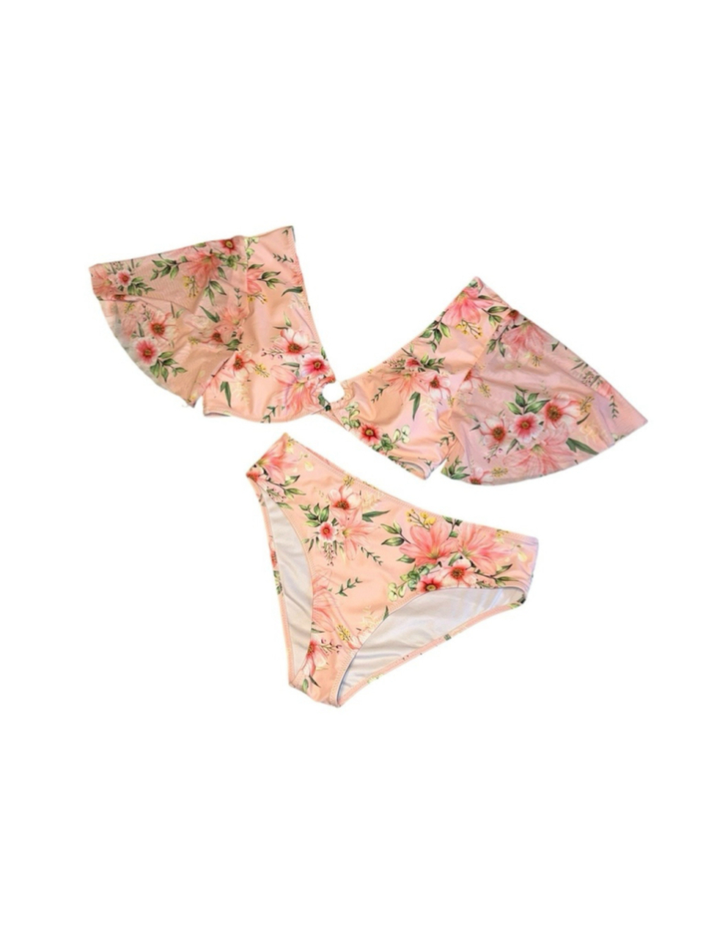 Beachsissi Women’s Floral Bikini Set Pink Flutter Sleeve Two Piece Swimsuit Med - Picture 2 of 9